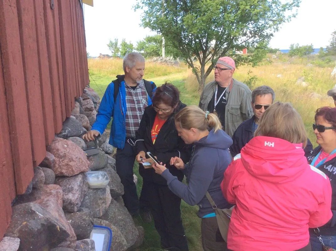 Geobug costume man lake shore